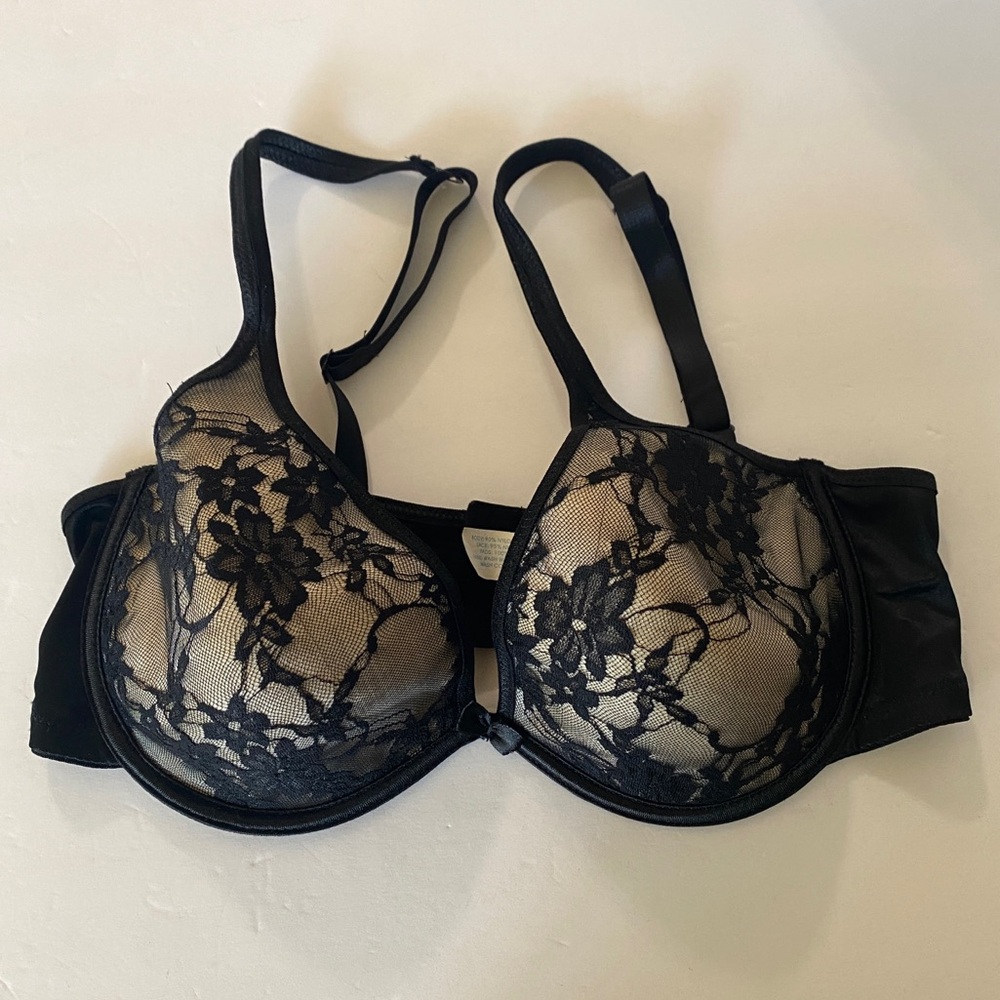 Rene Rofe Lightly Padded Bra Lace Underwire Black White 38C Vintage